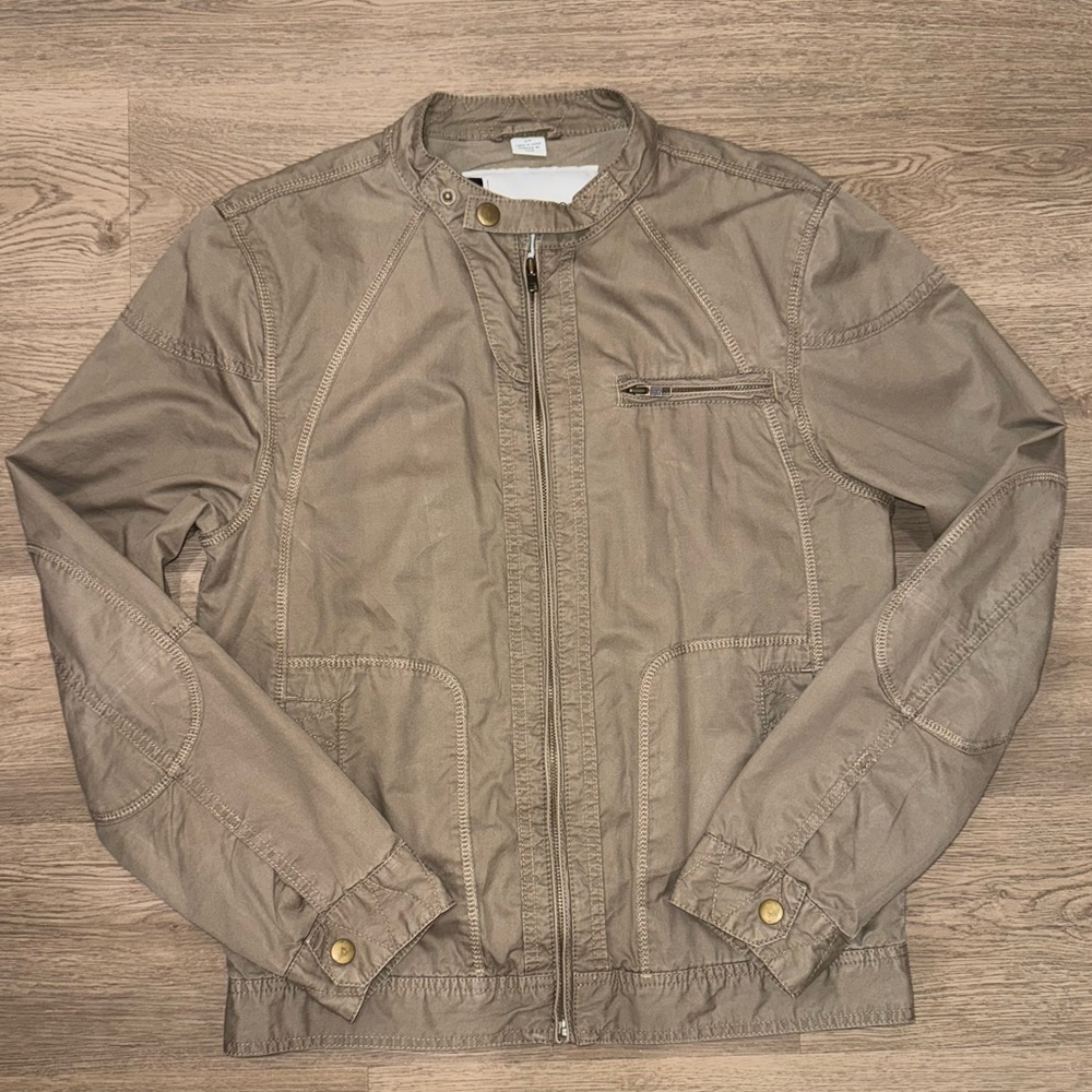 Vintage Y2K 100% Cotton Bomber Lightweight Zip Tan Brown Jacket Size Small